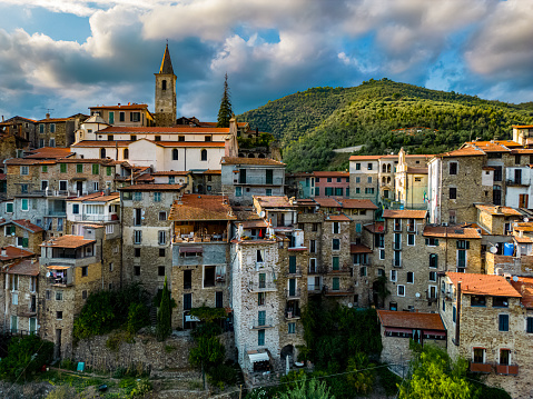 View of Apricale in the Province of Imperia, Liguria, Italy.