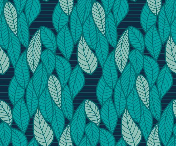 Vector illustration of Seamless Pattern Of Line Art Leaves In Sketchy Style.