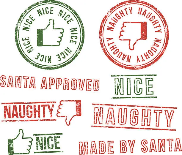 Vector illustration of Naughty or Nice - rubber stamps