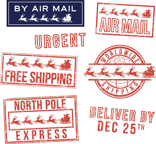Christmas mail rubber stamps Christmas mail rubber stamps. north pole stock illustrations