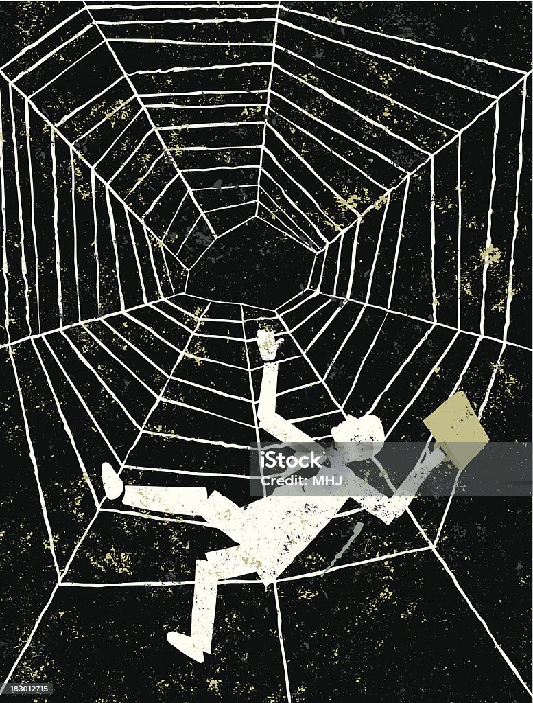 Hombre Falling Spider Web - arte vectorial de Acorralado libre de derechos