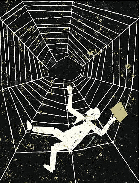 stockillustraties, clipart, cartoons en iconen met man falling spider's web - spider man