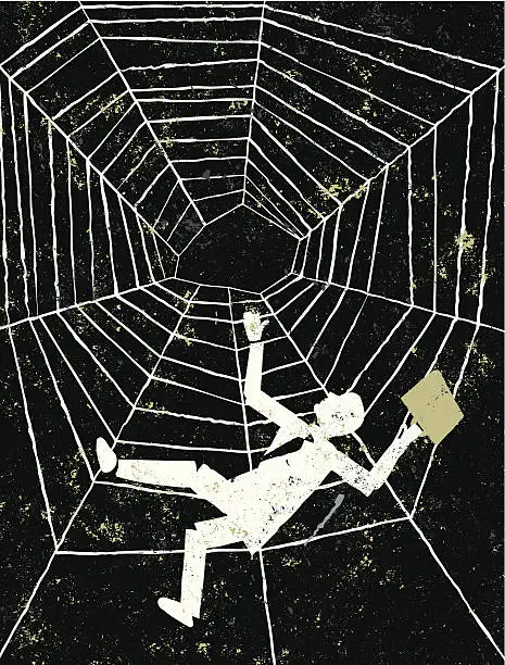 Vector illustration of Man Falling Spider's Web