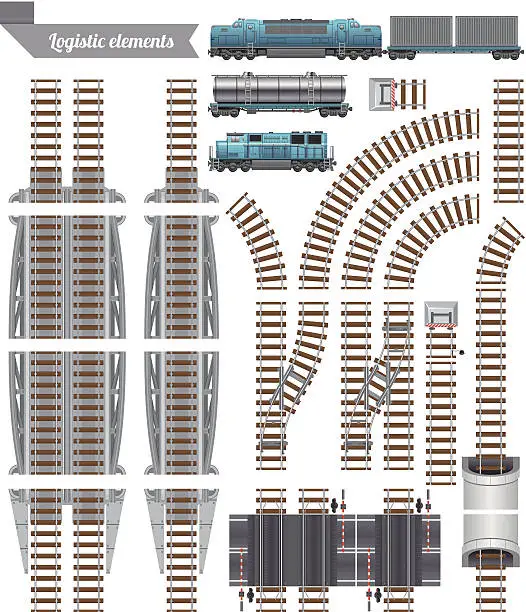 Vector illustration of Trains Set and Railroad