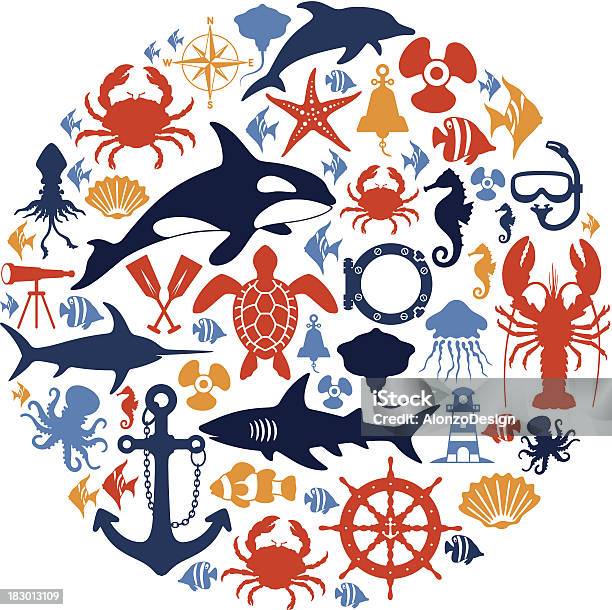 Sea Life Collage Stock Illustration - Download Image Now - Sea Life, Vector, Image Montage