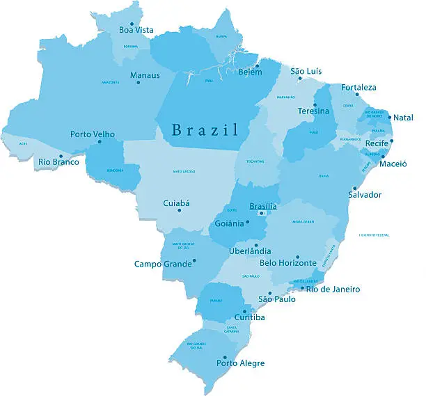 Vector illustration of Brazil Vector Map Regions Isolated