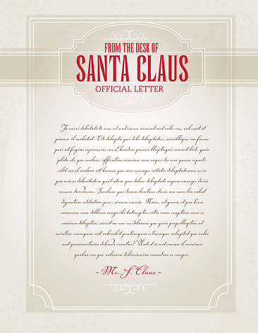 Elegant vector illustration of a letter from Santa. Includes sample text and script letter design. Slightly textured background and design elements.