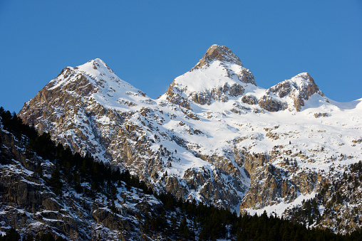 Peaks in the Pyrenees, Tena Valley, Huesca Province, Aragon in Spain.