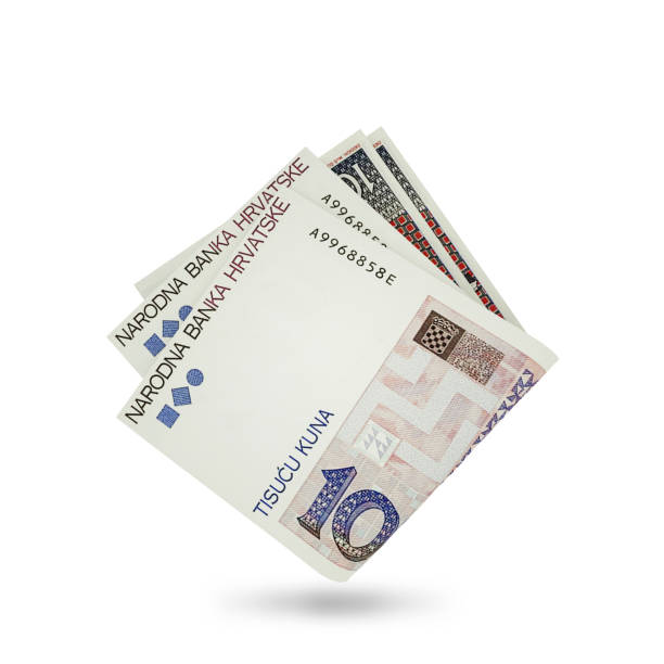 istock 3d rendering of Folded Croatian kuna notes isolated on white background. 1830140173