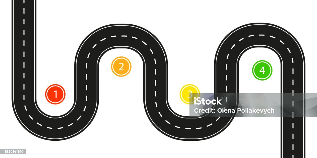 Road Path Map Route Infographic Template Winding Asphalt Road Map Vector Illustration ...