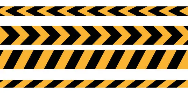 Vector illustration of Barrier tape. Black and yellow restriction line. Construction border. Do not cross boundary tape. Vector illustration. EPS 10.