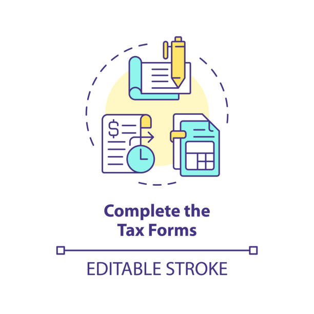 ilustrações, clipart, desenhos animados e ícones de formulário de imposto completo ícone de conceito multi cor - tax tax form receipt refund