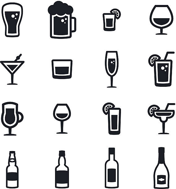 illustrations, cliparts, dessins animés et icônes de icônes de boissons - cocktail alcohol wine beer