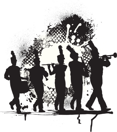 Grunge graphic silhouette illustration of a Marching band. Layered for easy edits. Check out my 