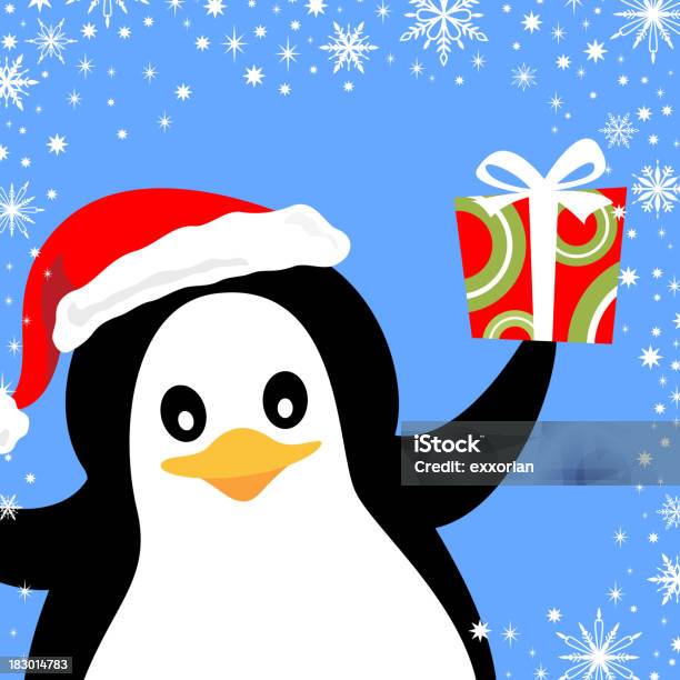 Christmas Penguin Holding Christmas Present Stock Illustration - Download Image Now - Abstract, Animal, Animal Wildlife