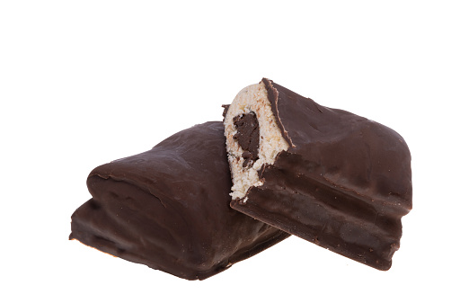 Chocolate bar on a white background. Black chocolate. close-up.