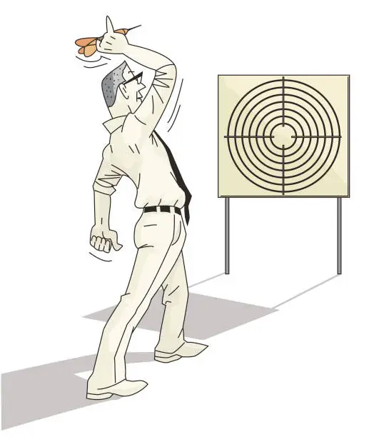 Vector illustration of man throwing darts at target