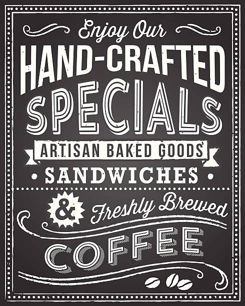 illustrazioni stock, clip art, cartoni animati e icone di tendenza di retrò chalkboard sfondo con testo modificabile - pattern design sign cafe