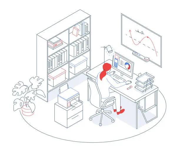 Vector illustration of Office staff room - modern line design style isometric illustration