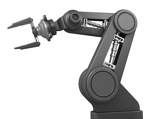 istock A gray robotic arm isolated on a white background 183018478