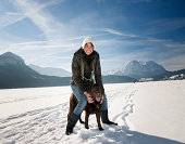 Girl & Dog on a frozen Lake, Austrian Alps (XXXL)