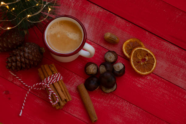 Christmas composition with coffee and decorations