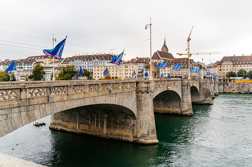The Middle Bridge (Mittlere Brücke) on the Rhine river in Basel in Switzerland.