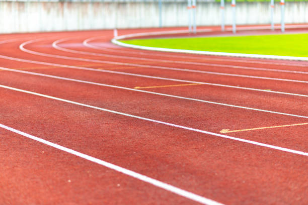 istock Stadium red runway.Close up.Outdoor image. 1830195936
