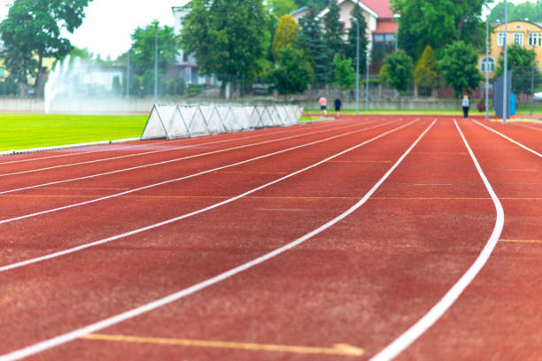 istock Stadium red runway.Close up.Outdoor image. 1830195938