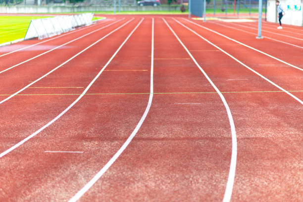 istock Stadium red runway.Close up.Outdoor image. 1830195939