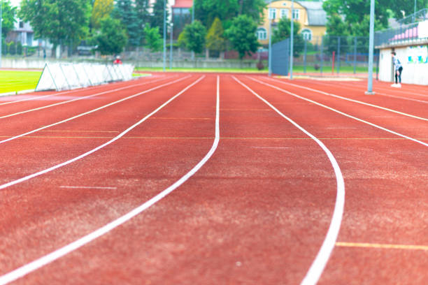 istock Stadium red runway.Close up.Outdoor image. 1830195946