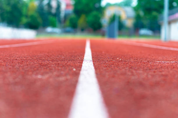 istock Stadium red runway.Close up.Outdoor image. 1830196467