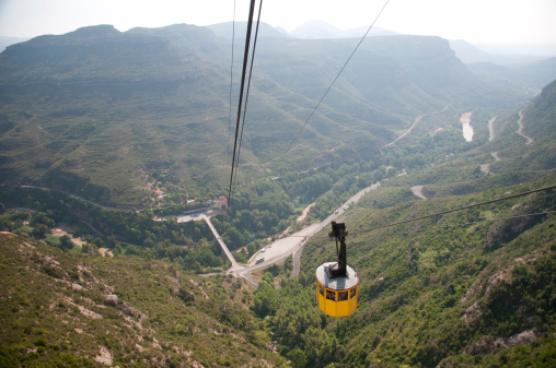 Cable Car Traveling to Montserrat near Barcelona, Spain