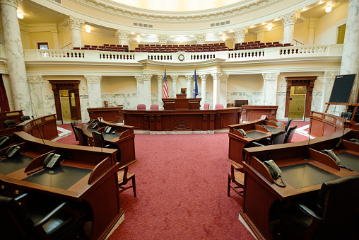 The senate chamber of the state Capitol of the State of Idaho in Boise, a western city in the USA.