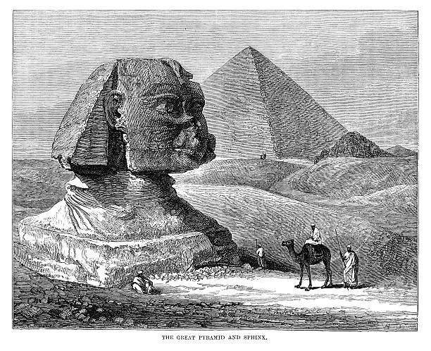 Great Pyramid and Sphinx Vintage engraving from 1877 of the Great Pyramid and Sphinx pyramid of mycerinus stock illustrations
