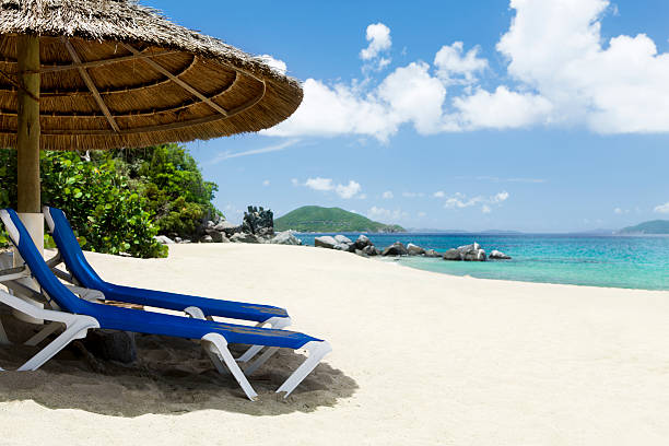 istock recliners and cabana umbrella on a Caribbean beach 183020195