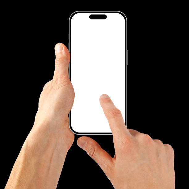 phone iphone in a hand on a transparent background in PNG format stock photo