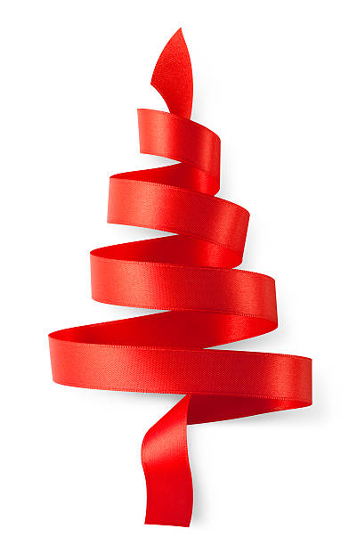 Red ribbon in the shape of a Christmas tree