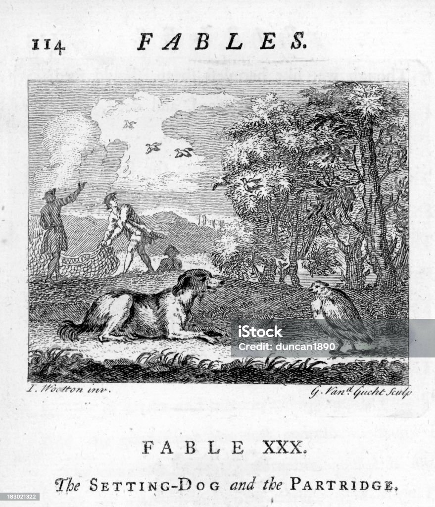 Cadre Fable chien et le Partridge - Illustration de Chien de chasse libre de droits