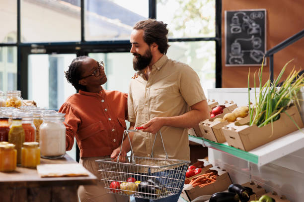 istock Couple searching for bio food products 1830215574