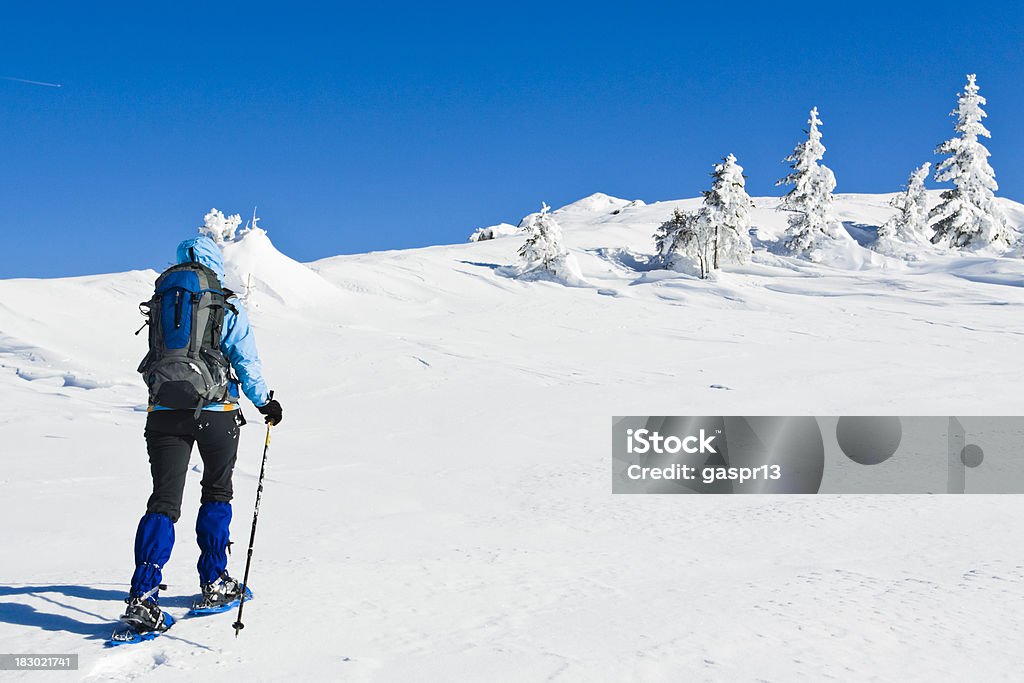 Ходьба в снегоступах - Стоковые фото Альпинизм роялти-фри