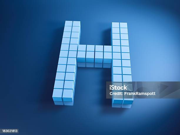 Photo libre de droit de Pixellisation Bleu De Cubes Alphabet Lettre H banque d'images et plus d'images libres de droit de Abstrait - Abstrait, Affichage digital, Bleu