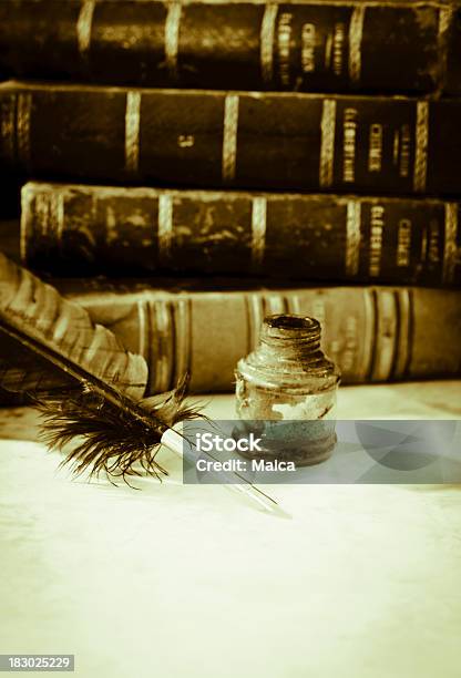 Old Books Stock Photo - Download Image Now - Ink Well, Pen, Antique