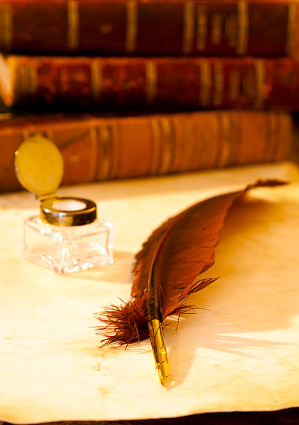 istock Quil, inkwell and books, antique 183025292