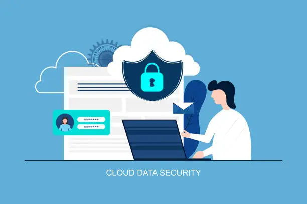 Vector illustration of Cloud data security concept Flat Style Design Vector