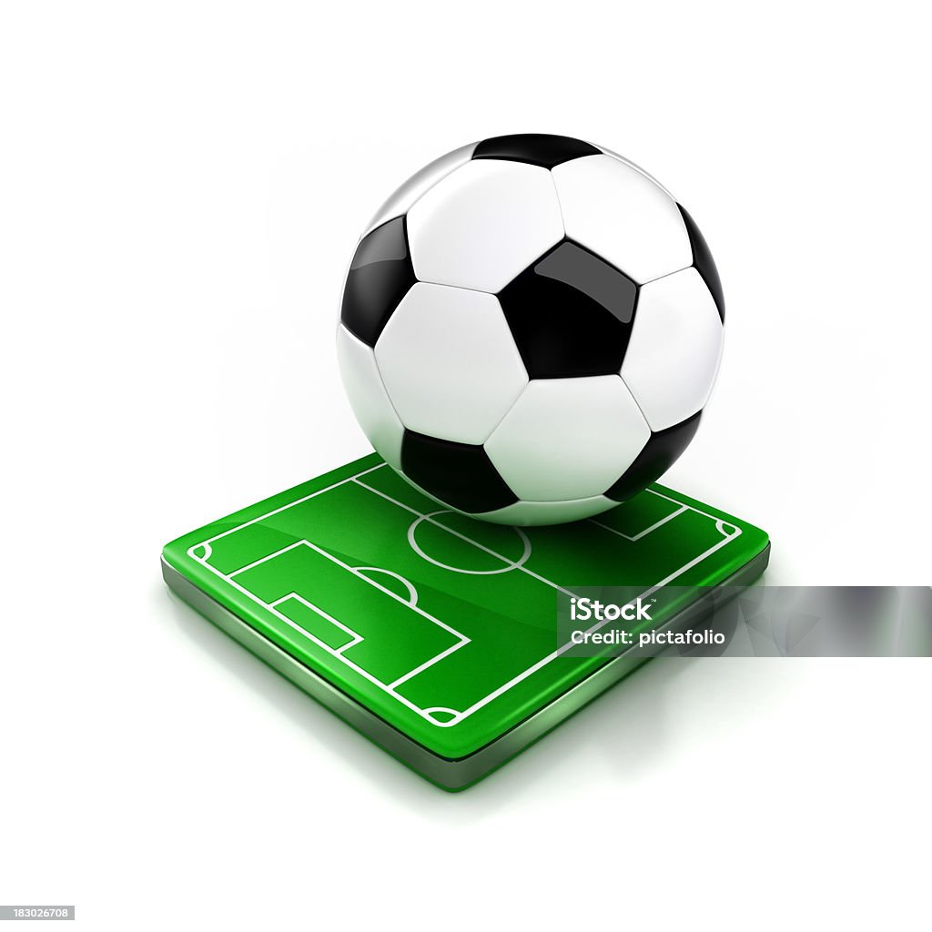 Large soccer ball sitting on small soccer field 3D soccer or football icon..more icons from this series to come soonMore Sports Icons.. Three Dimensional Stock Photo