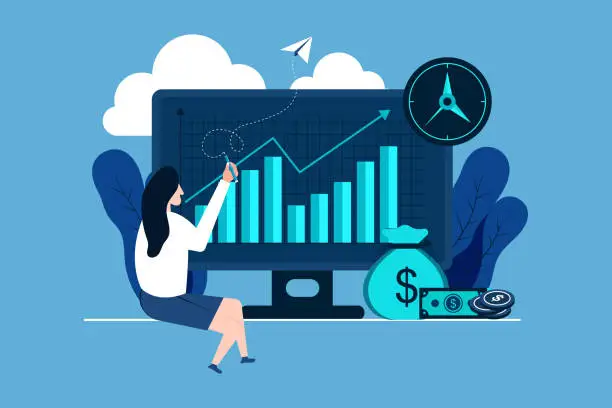Vector illustration of Return on investment, people managing financial chart, profit income, Suitable for web landing page concept