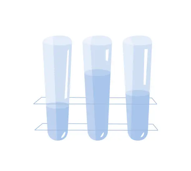 Vector illustration of Flat design illustration of vibrant test tubes. Transparent tubes filled with colorful liquids symbolize innovation and discovery in fields like chemistry, biotechnology, and medicine.