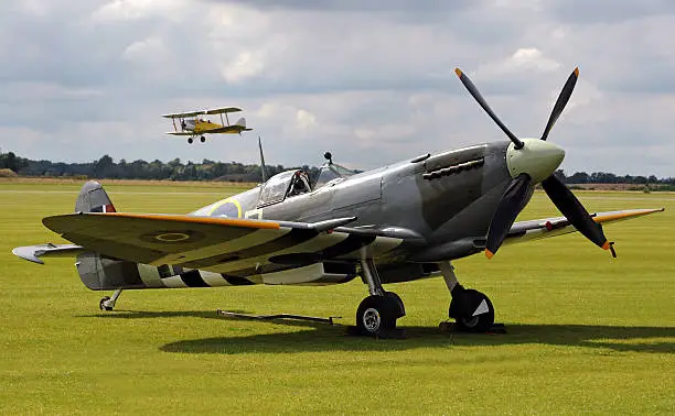 A Supermarine Spitfire and a Tiger Moth aircraft from World War 2 To see my other aviation images please click the image below