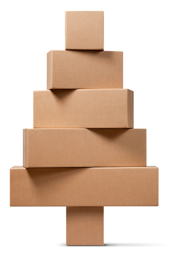 Cardboard boxes in the shape of a Christmas tree. Photo with clipping path. Similar photographs from my portfolio: